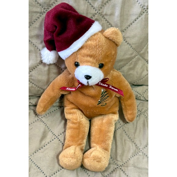 State Farm Other - State Farm Holiday Teddy Bear Plush Santa Hat Christmas Tree Logo Tan Burgundy